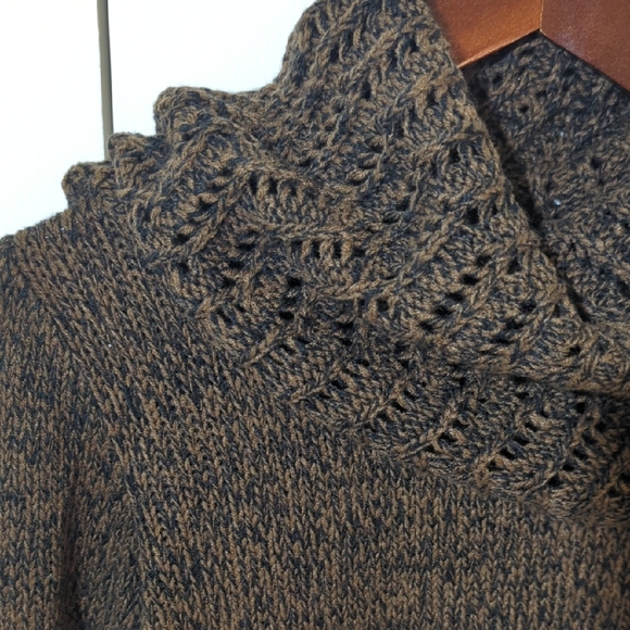 Cozy Chunky Neck Brown Knit Turtleneck Sweater Earthy Boho - Picture 8 of 8